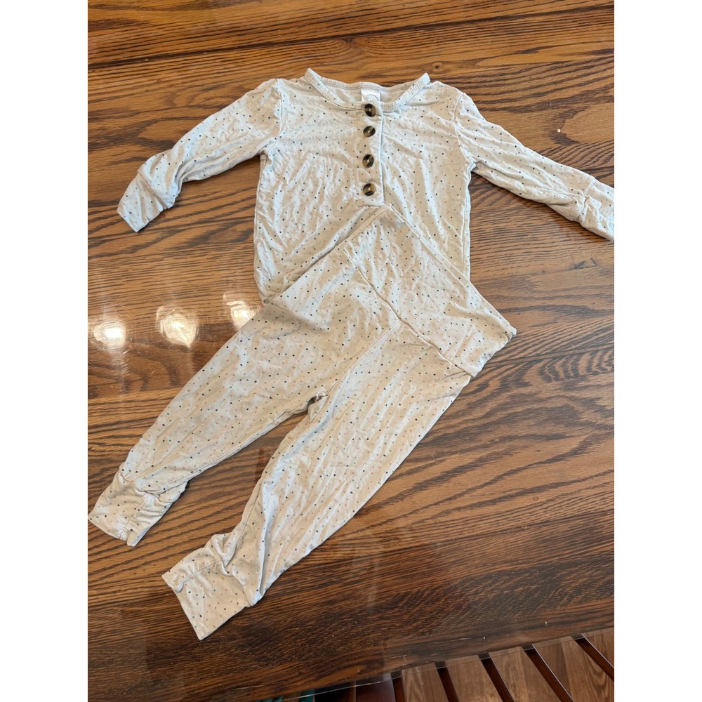 Cuddle Sleep Dream Pajama Set Kids 12M Gray Polka Dot Henley Long Sleeve Lounge